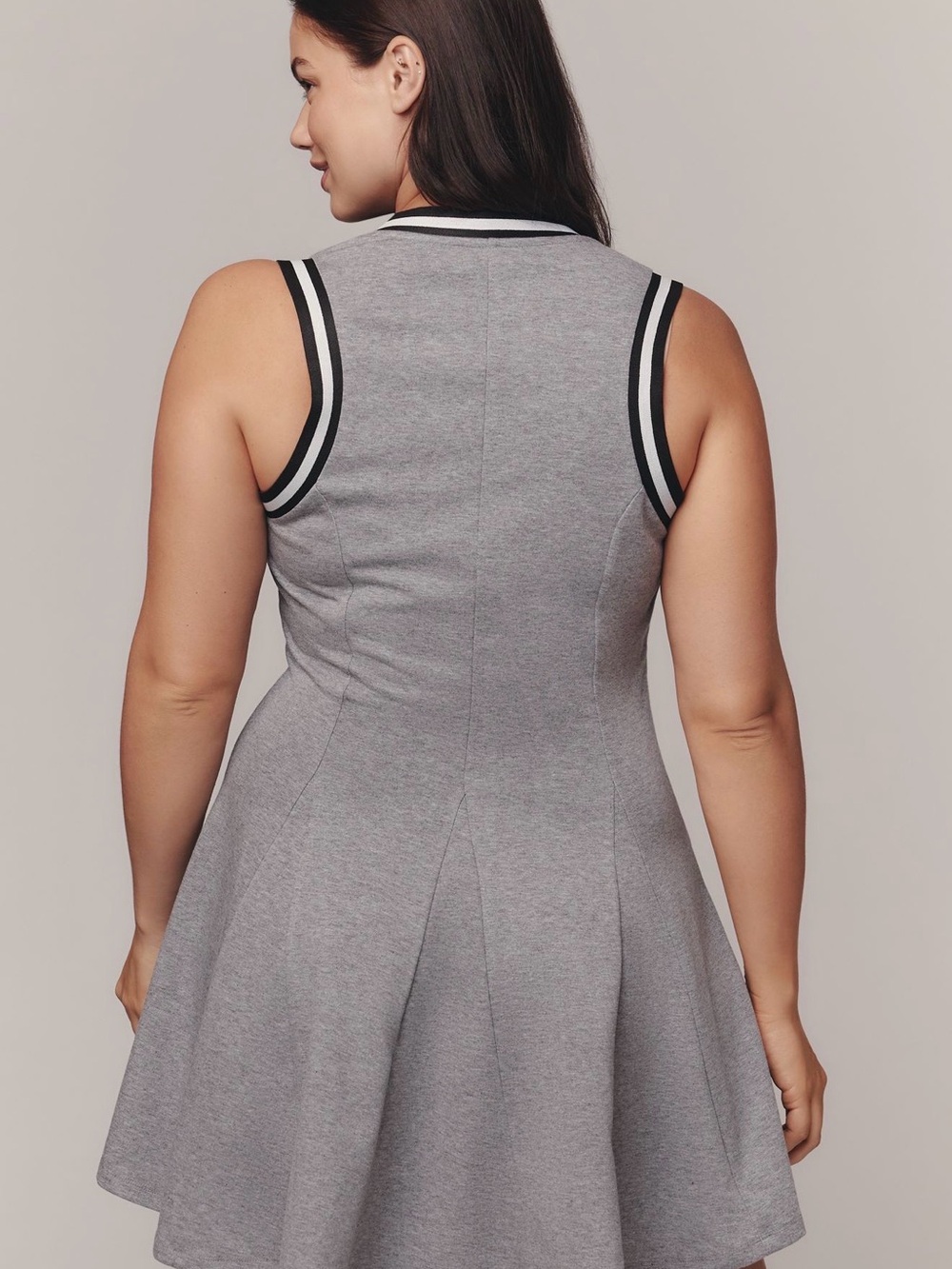 Anthropologie Gray Sleeveless V‑Neck Dress with Black & White Trim - Picture 2 of 3